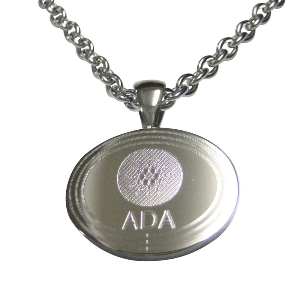 Silver Toned Oval Etched Cardano Coin Cryptocurrency Blockchain Pendant Necklace